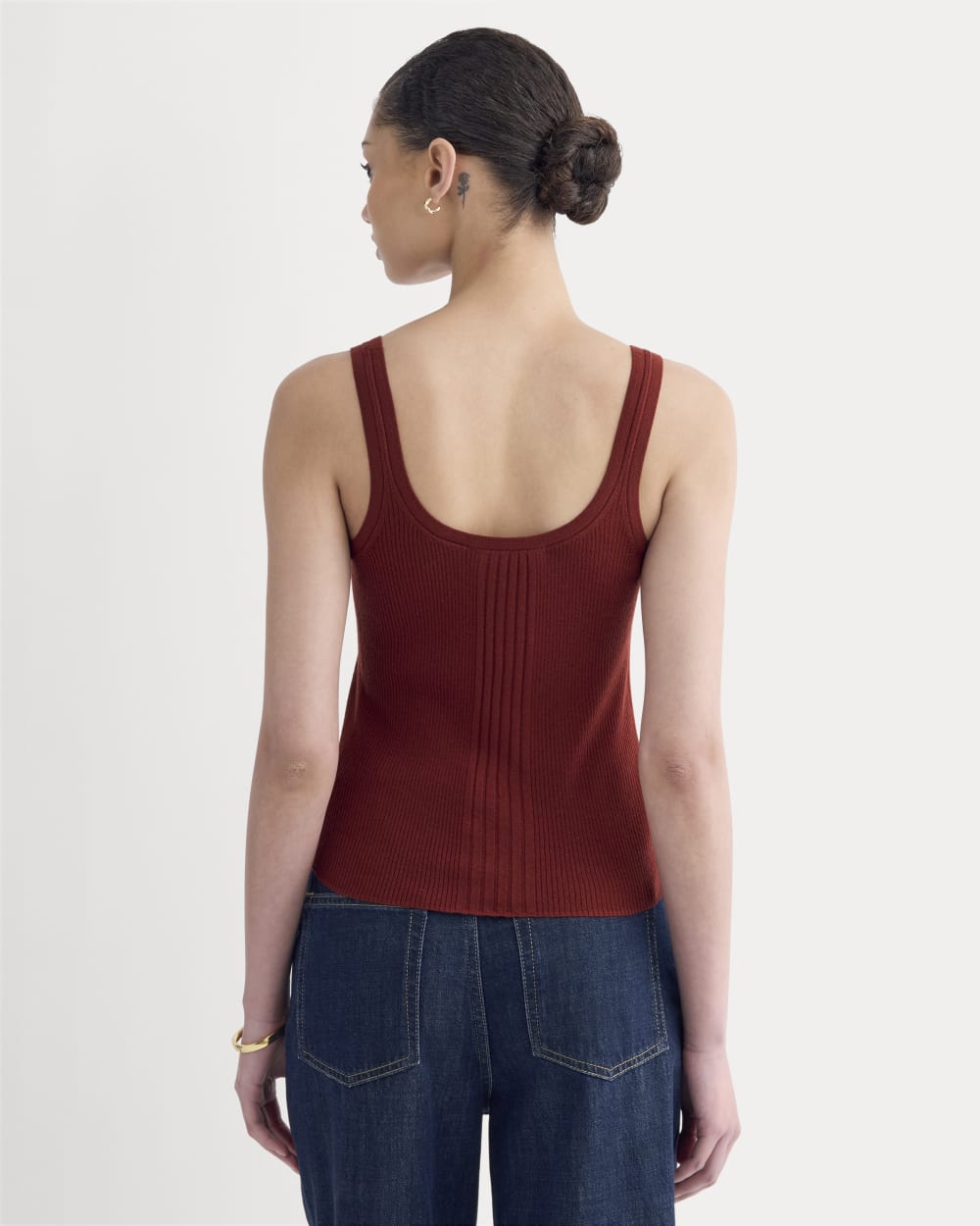 The Light Ribbed Cami in Ultrasoft Merino in Merlot — detail view