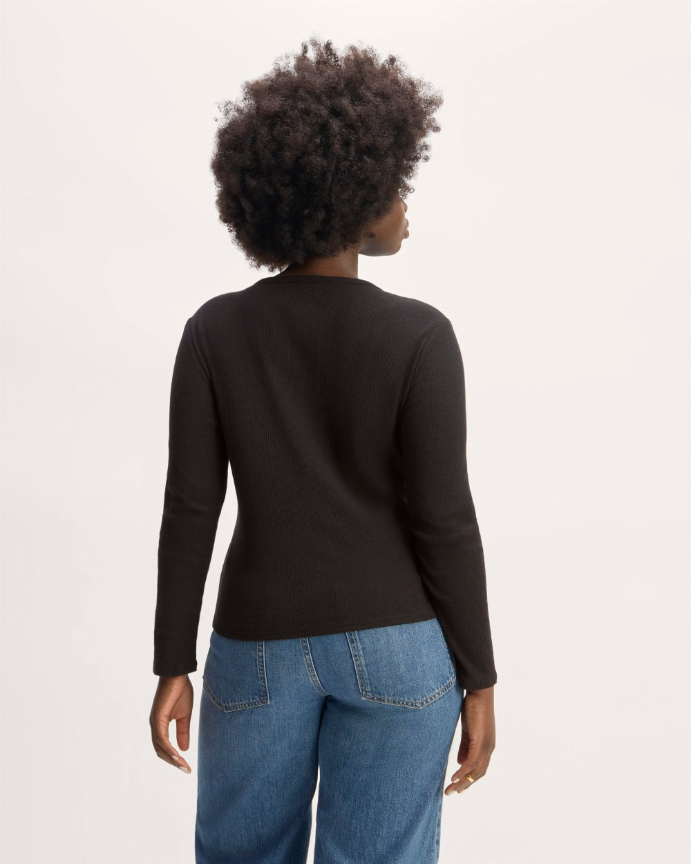 The Vintage Rib Cardigan in Black — detail view