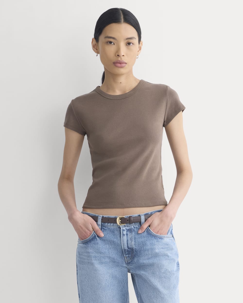 RetroSoft Cotton Crew in Deep Taupe — front view