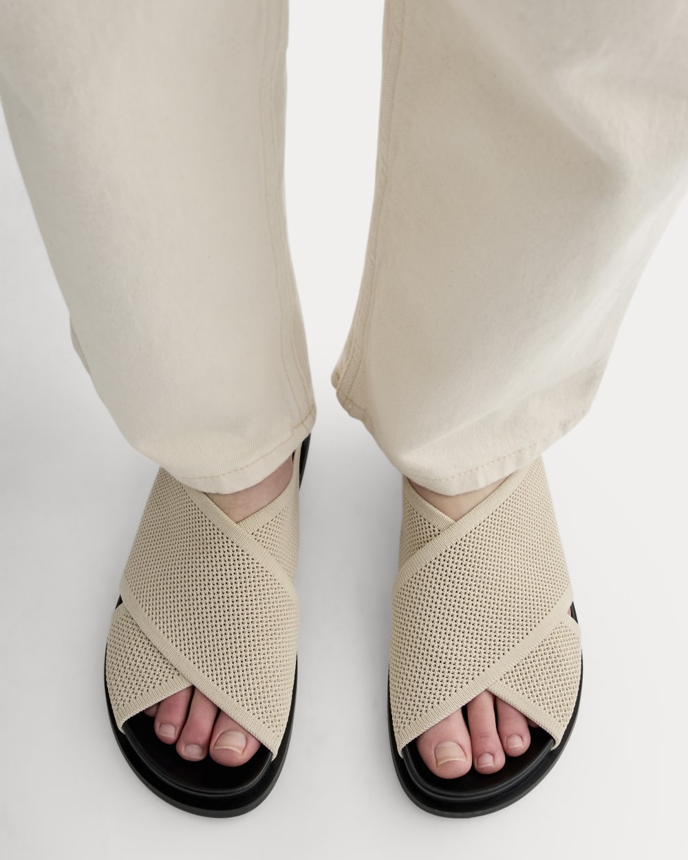 The ReKnit Form Crossover Sandal in Sandshell — detail view