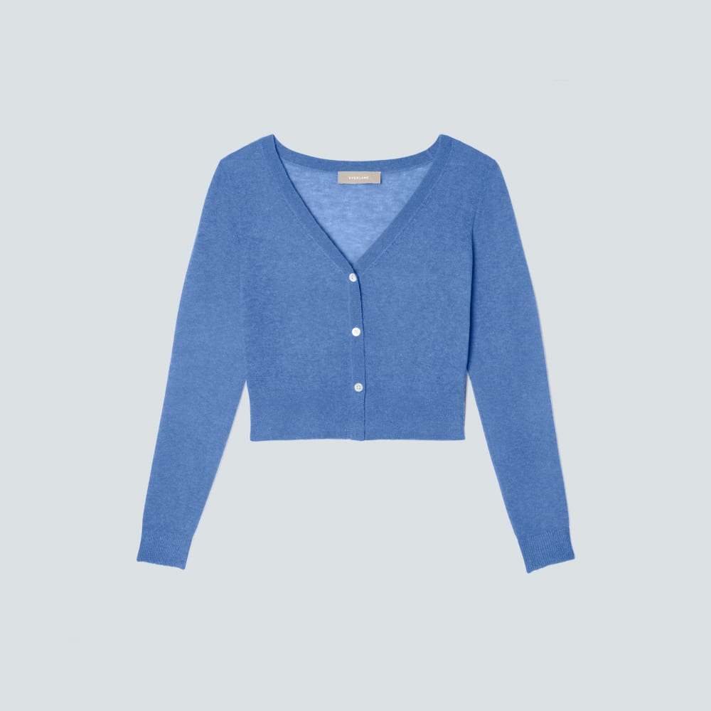 The Featherweight Alpaca Cardigan in Blue Opal — alternate view