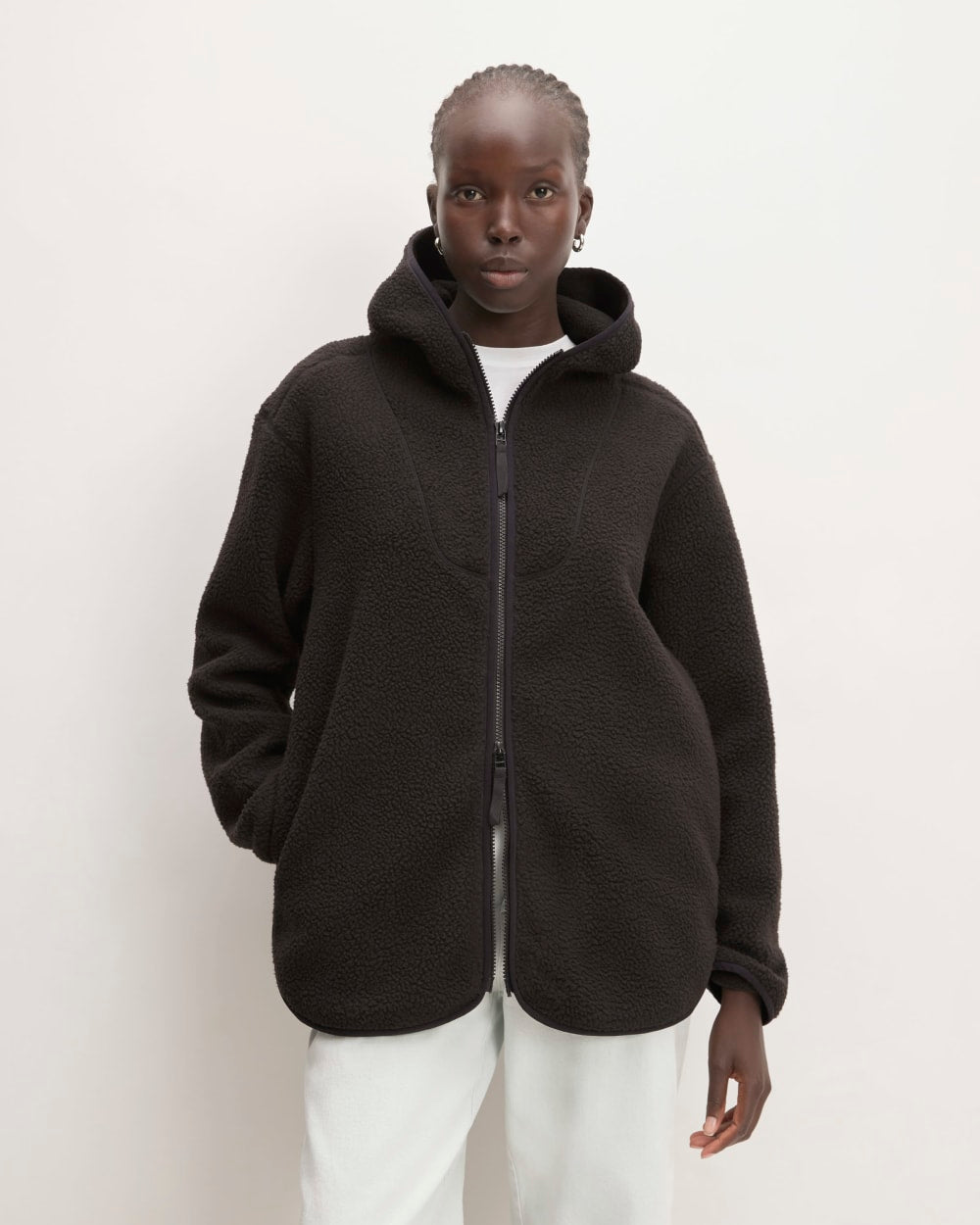 The ReNew Fleece Full-Zip Hoodie in Black — front view