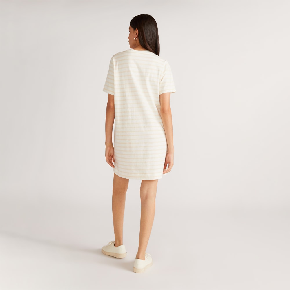 The Organic Cotton Weekend Tee Dress in Brazilian Sand / Canvas Tan — detail view