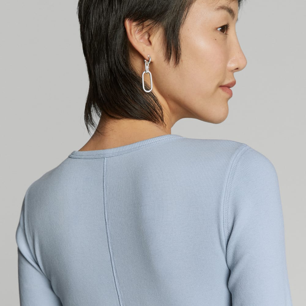 The Pima Micro-Rib Long-Sleeve Crew in Mist — detail view