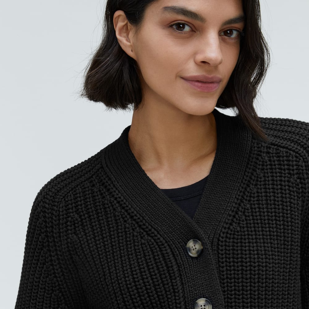 The Texture Cotton Cardigan in Black — detail view