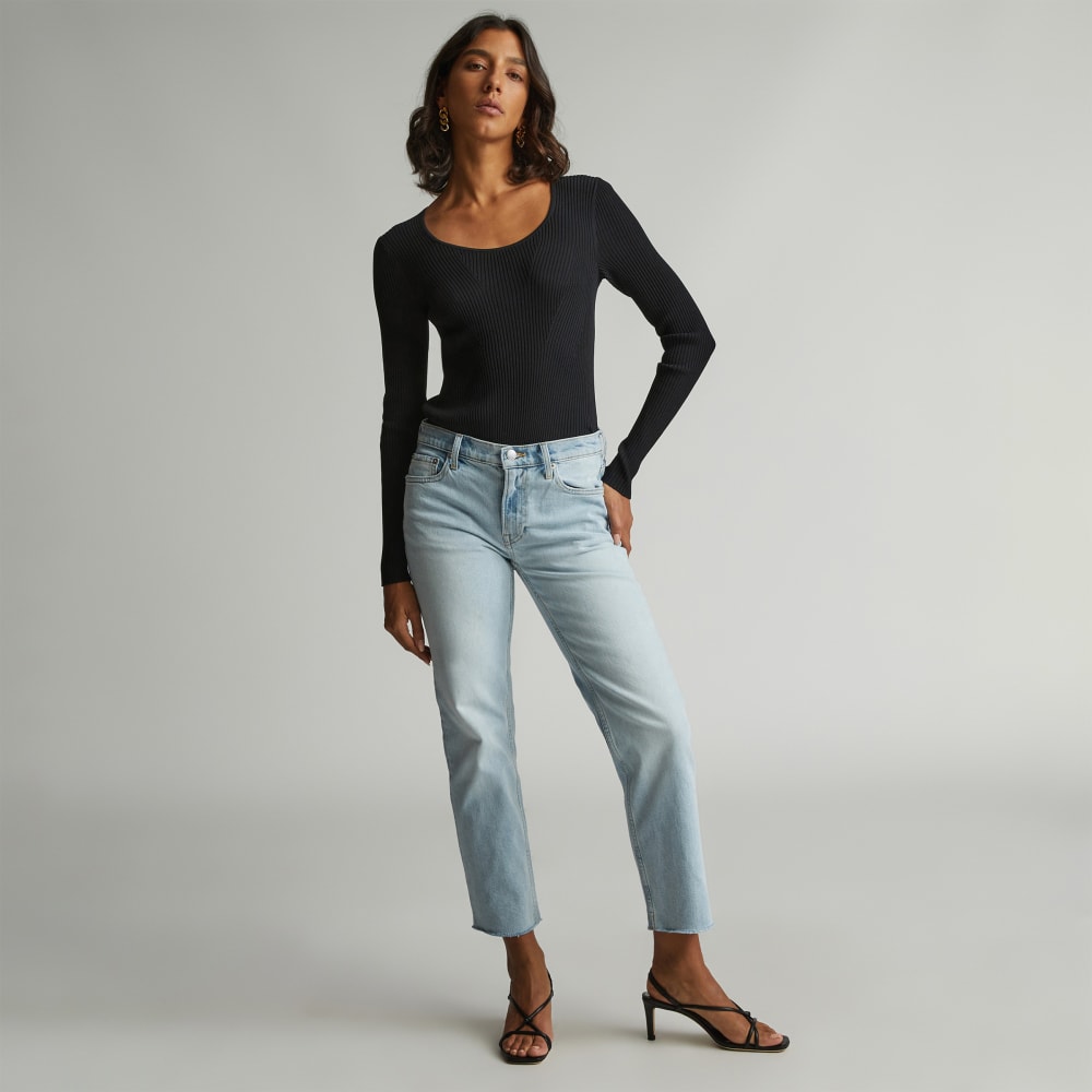 The Low-Rise Shortie Jean in Fog — detail view