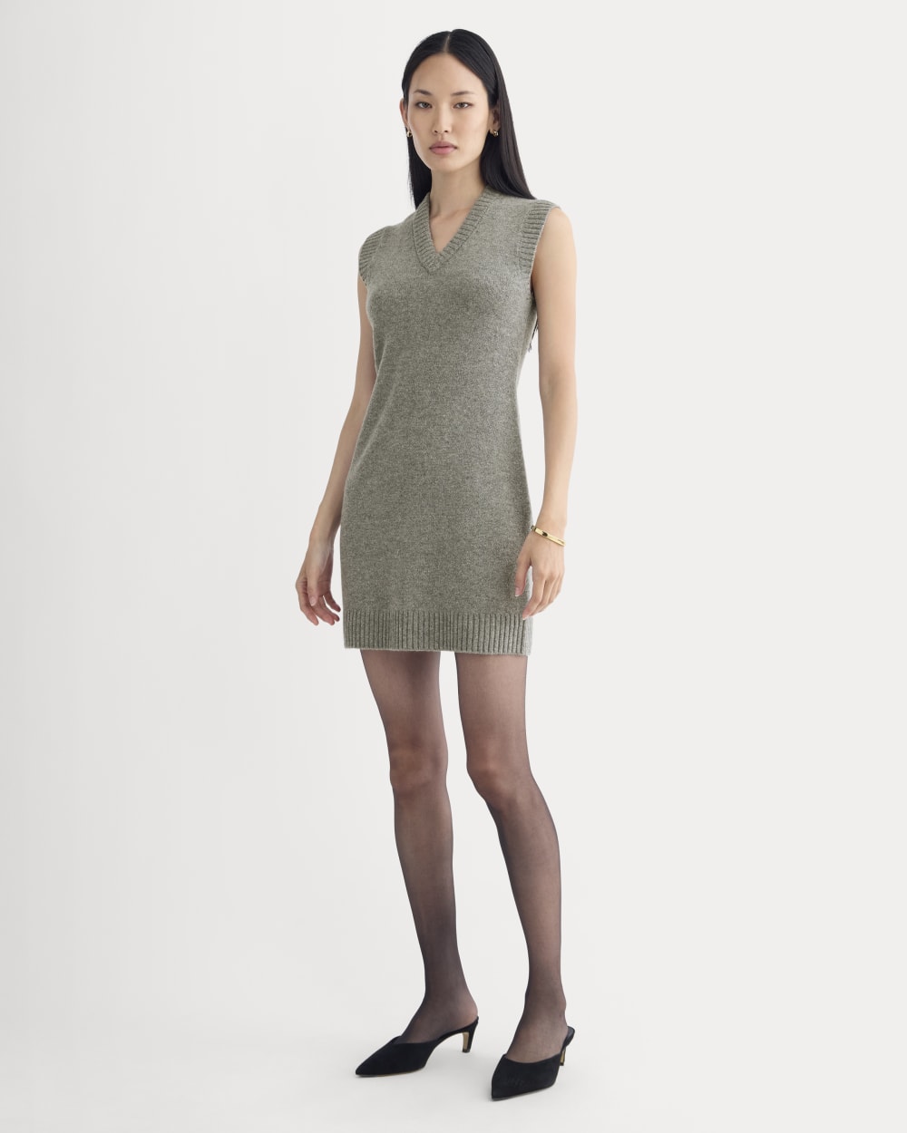 Sweater Mini Dress in Luxe Merino in Heathered Mid-Grey — front view