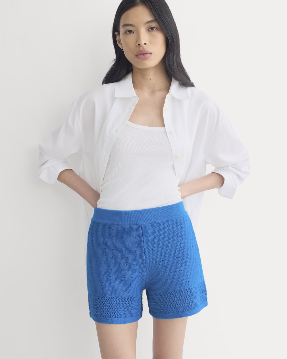 Open-Knit Short in Everyday Cotton in Imperial Blue — detail view