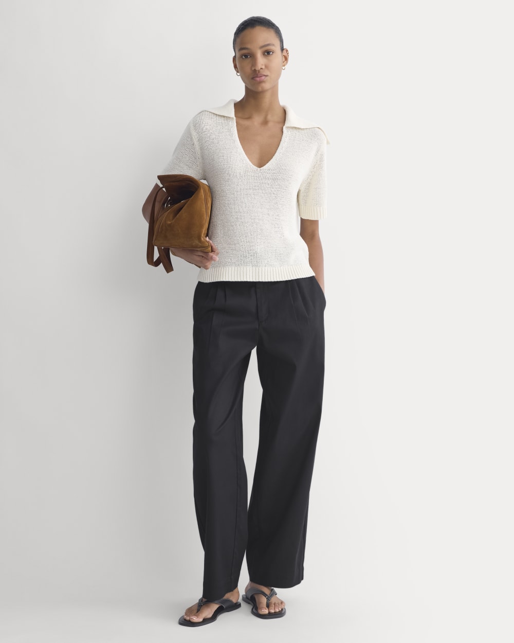Open Collar Polo in Bone — detail view