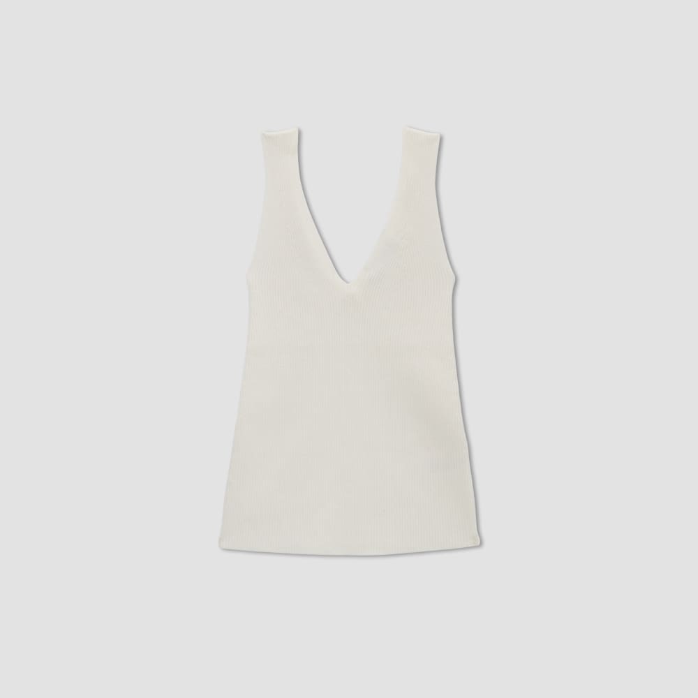 The Ribbed Cotton Double V Top in Bone — alternate view