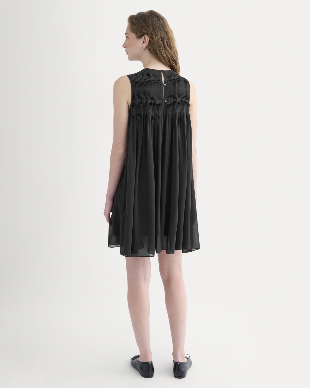 Twisted Pleated Mini Dress in Silk Georgette in Black — detail view