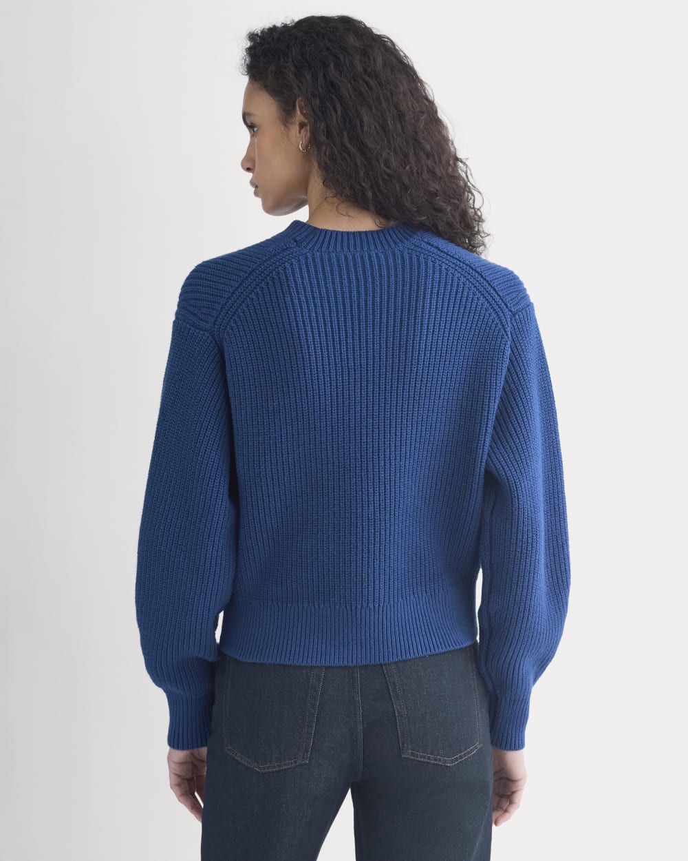 Cropped Ribbed Crew in Everyday Cotton in Estate Blue — detail view