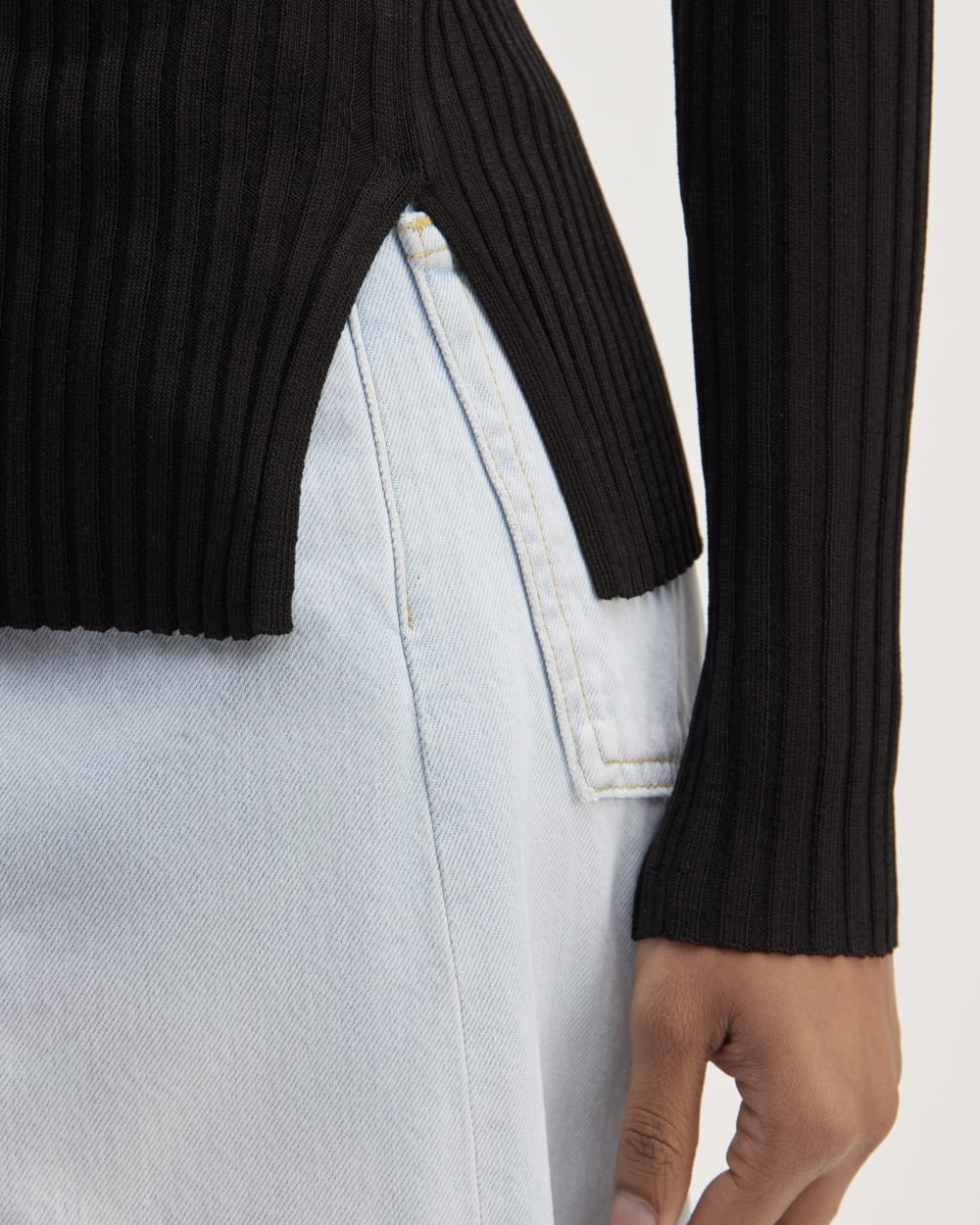 The Viscose Knit Crew in Black — detail view