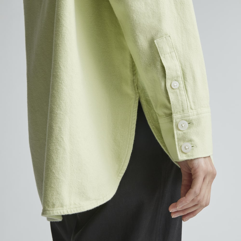 The Classic Cotton Flannel Shirt in Seafoam Green — detail view