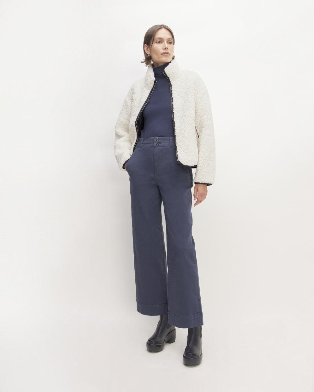 The ReNew Fleece Full Zip in Bone — detail view