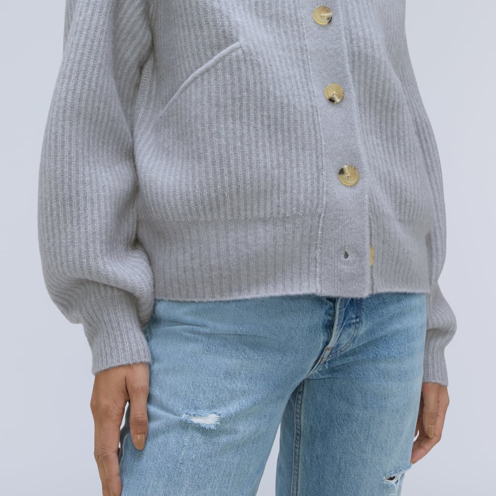 The Cozy-Stretch Hooded Cardigan in Smoke — detail view