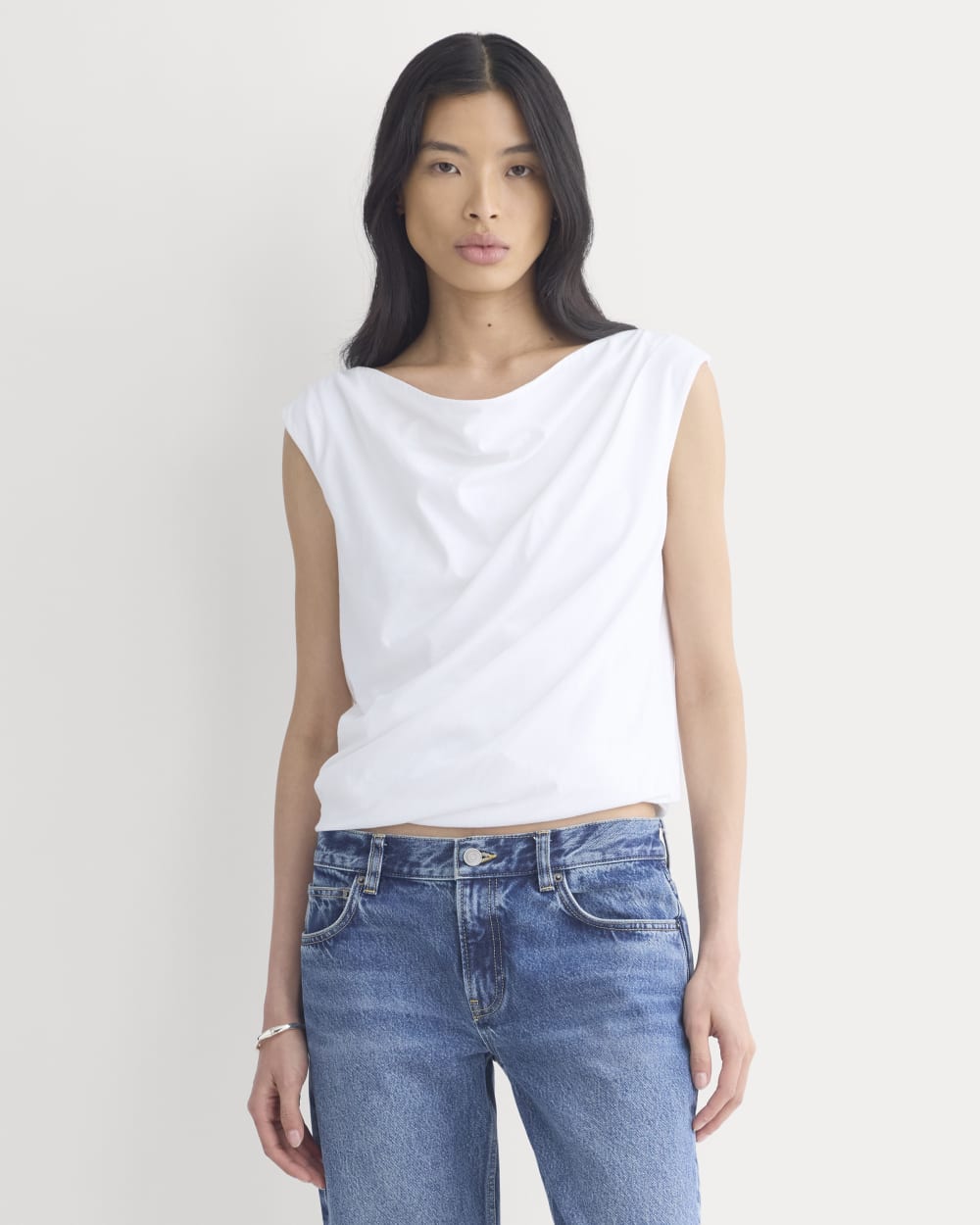 Boatneck Twisted Top in Essential Cotton in White — front view