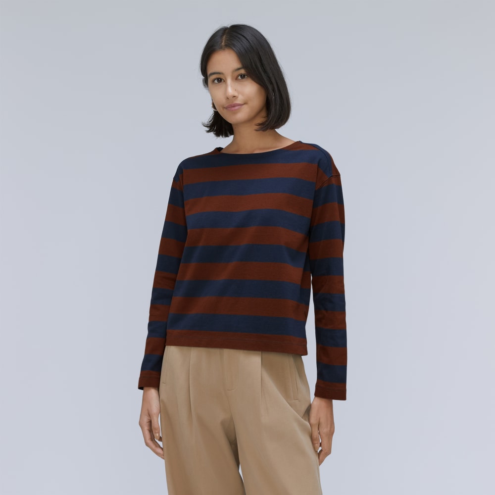 The Mariner Tee in Carob / Navy — front view