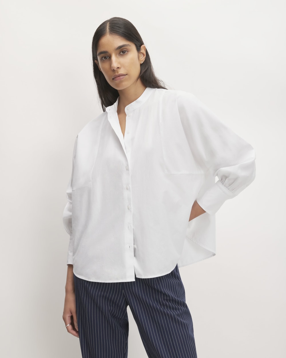The Oversized Raglan Shirt in White — front view