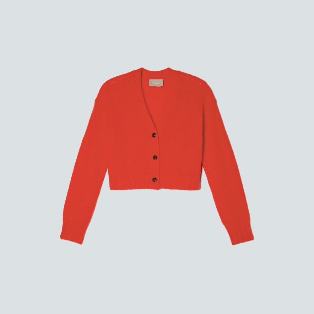 The Alpaca V-Neck Cropped Cardigan in Red Orange — alternate view