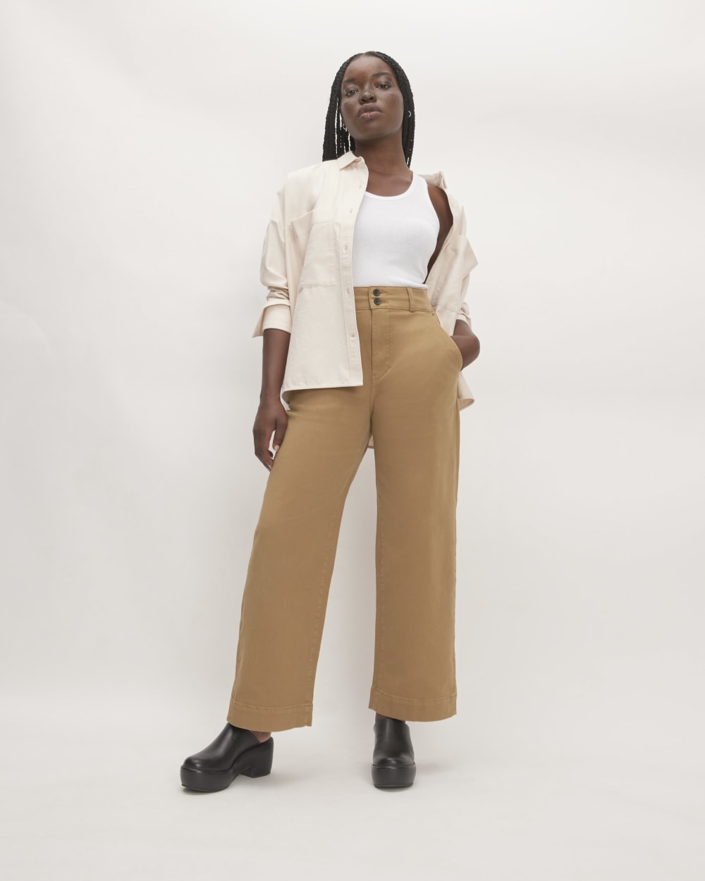 The Organic Wide-Leg Pant in Toasted Coconut — front view