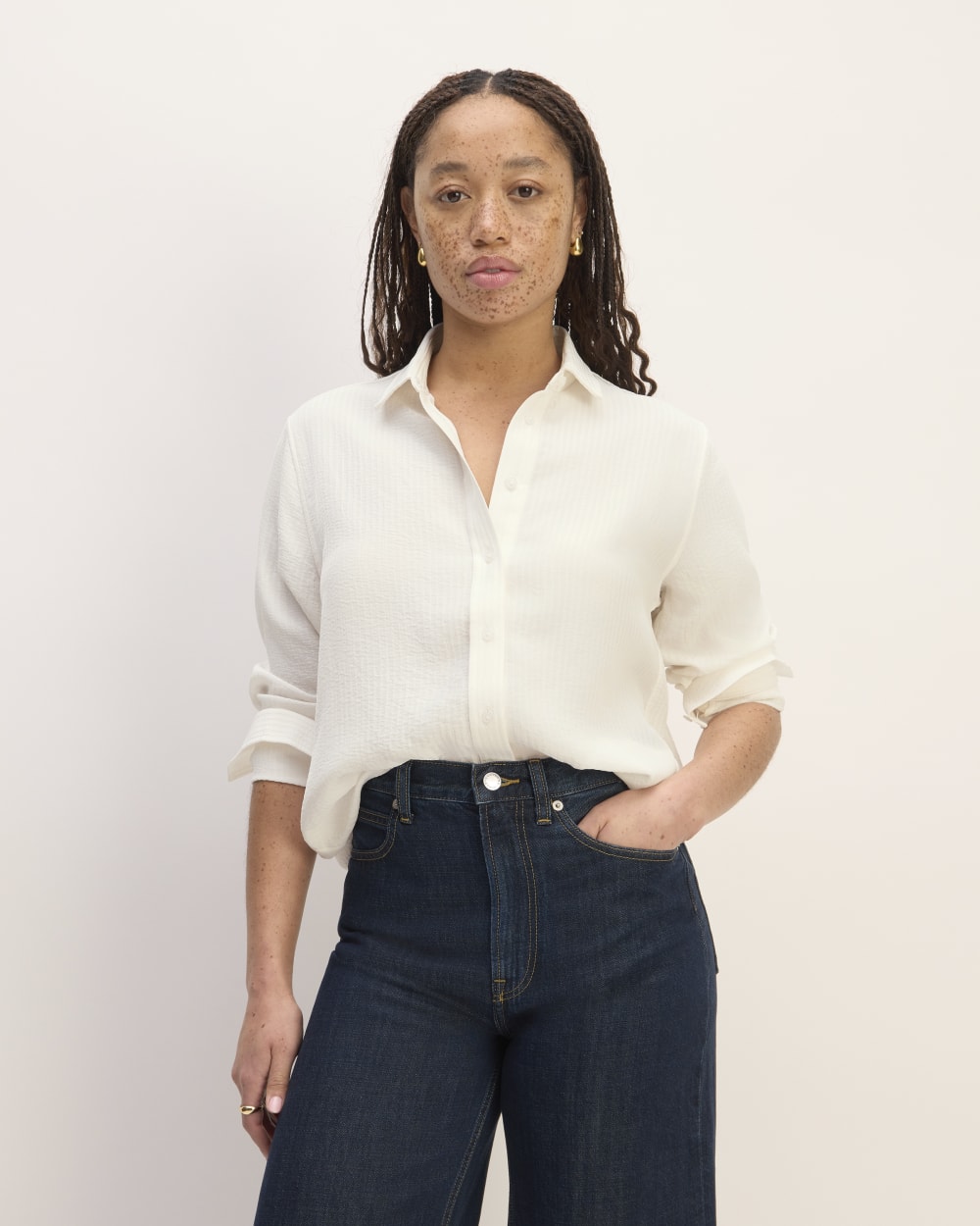 The City Stripe Relaxed Shirt in Bone — front view