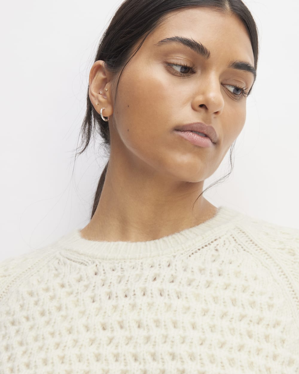 The Cloud Oversized Textured Crew in Bone — detail view