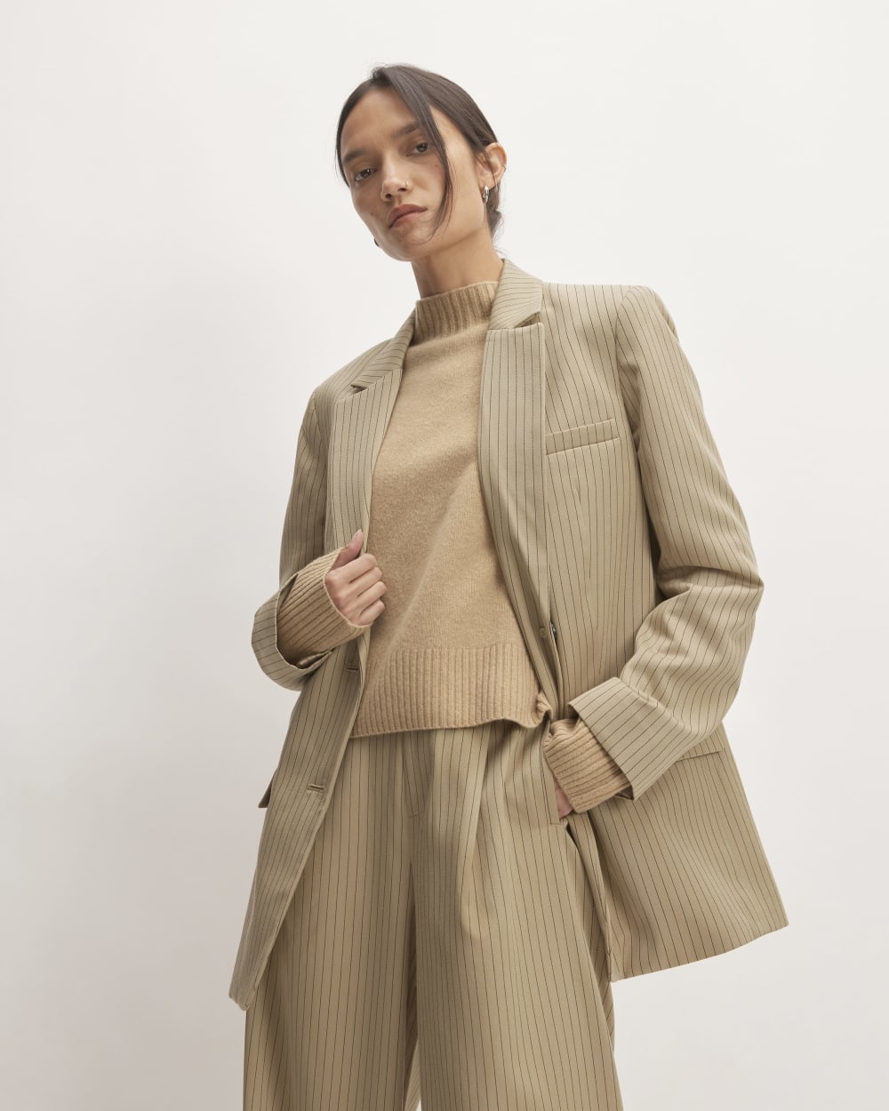 The Oversized Blazer in Buttersmooth in Cornstalk / Black — front view