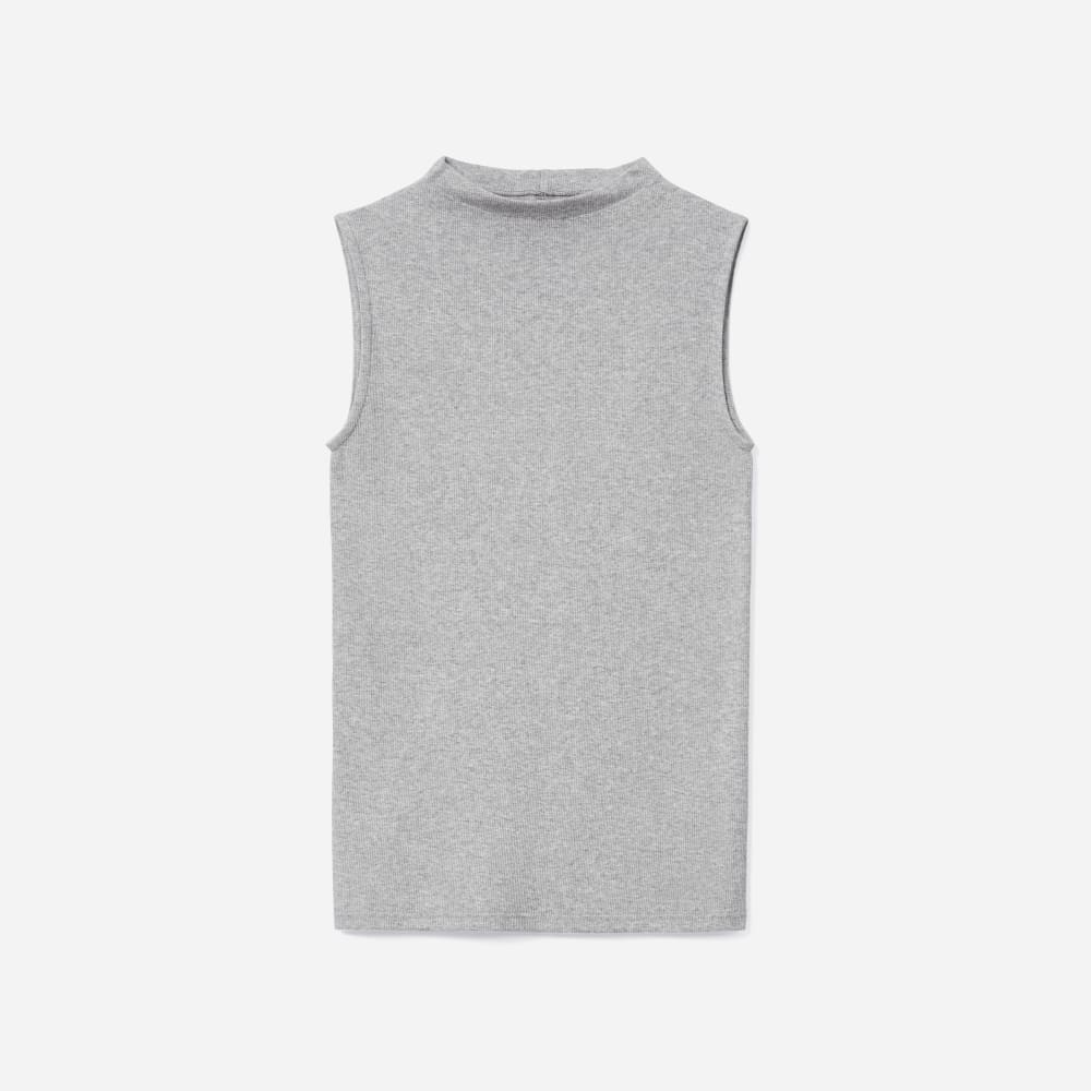 The Pima Micro-Rib Funnel-Neck Tank in Heathered Grey — alternate view