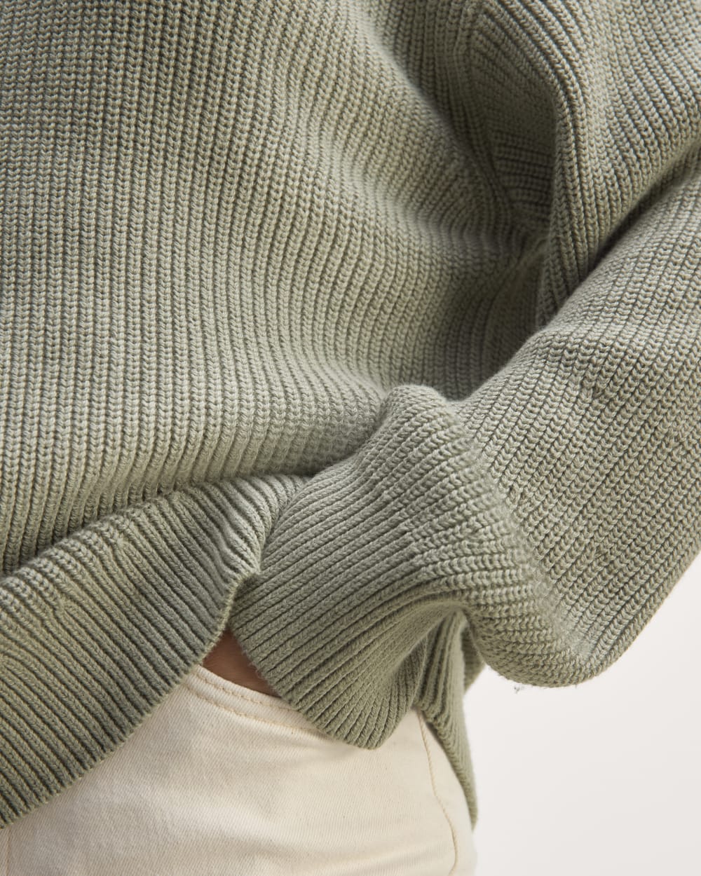 The Half-Zip in Everyday Cotton in Sage Green — detail view