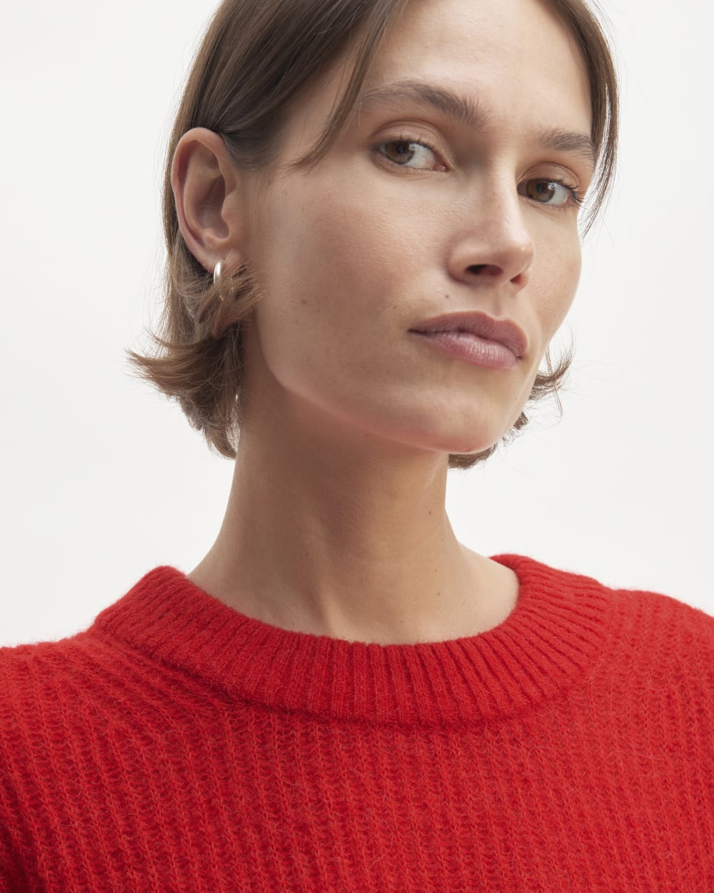 The Cocoon Crew in Alpaca in Classic Red — detail view