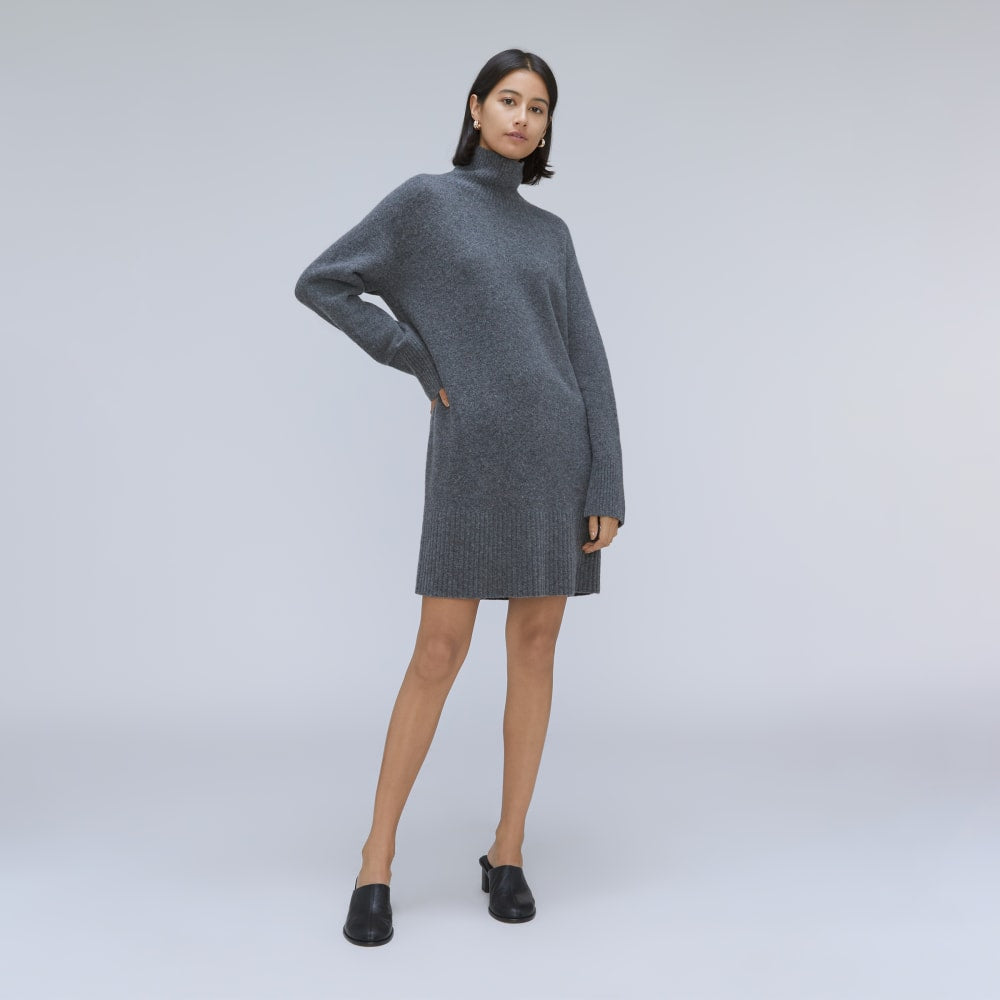 The Cozy Stretch Turtleneck Dress in Marin — detail view