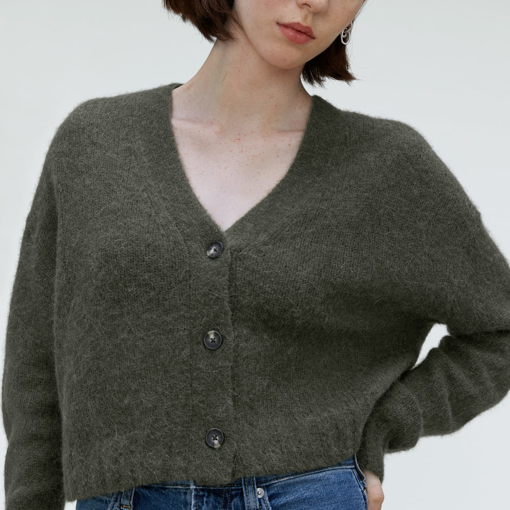 The Alpaca V-Neck Cropped Cardigan in Kambaba — detail view