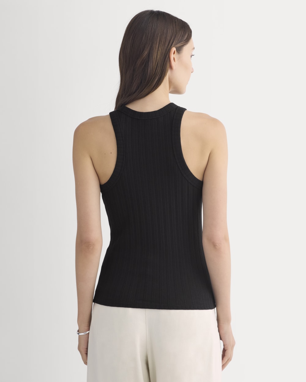 Racerback Tank in Pointelle in Black — detail view