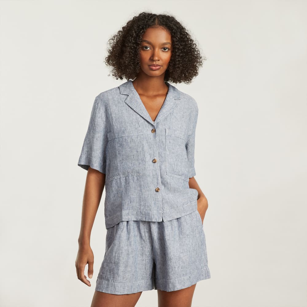 The Linen Workwear Shirt in Blue Pinstripe — alternate view