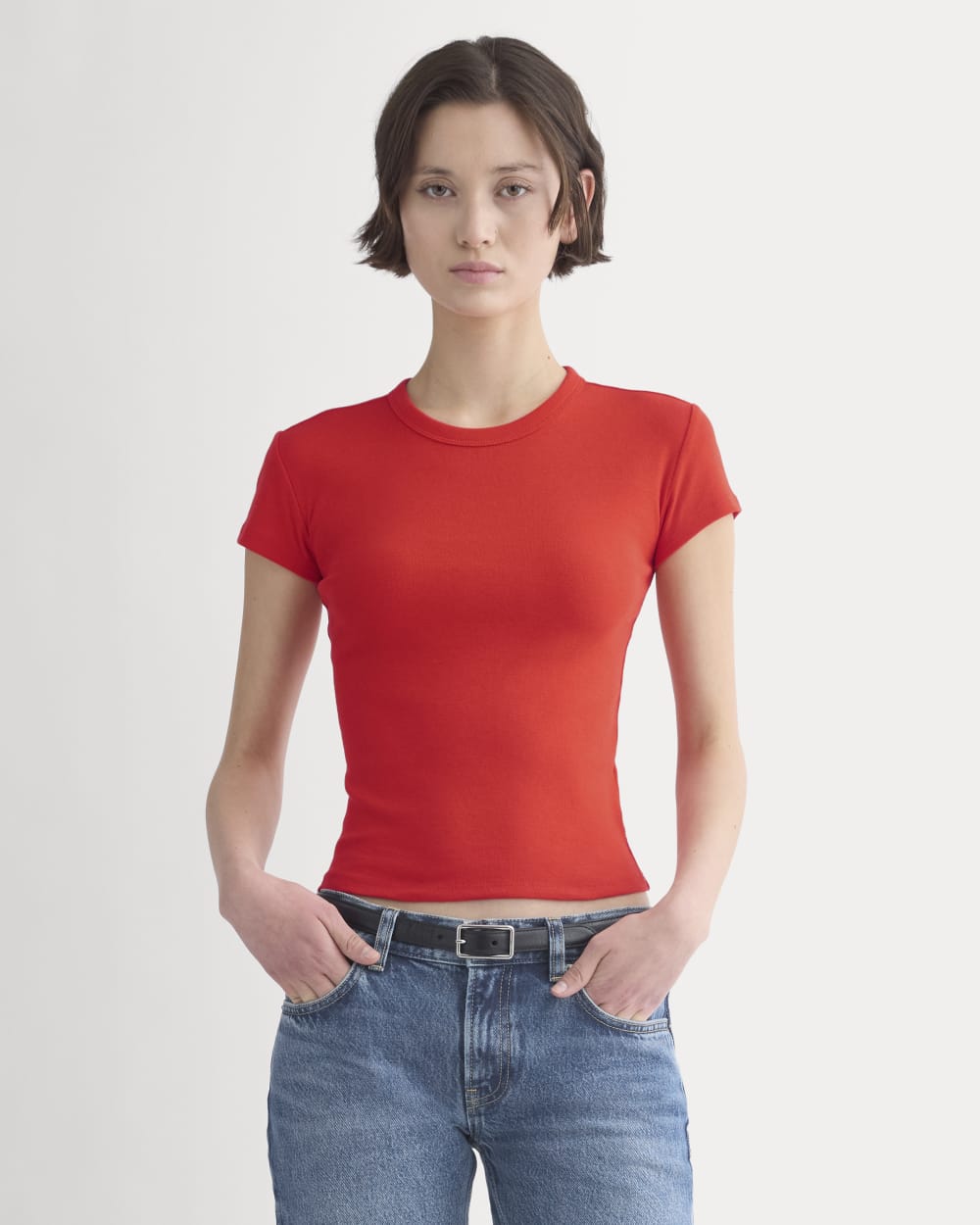 RetroSoft Cotton Crew in Fiery Red — front view