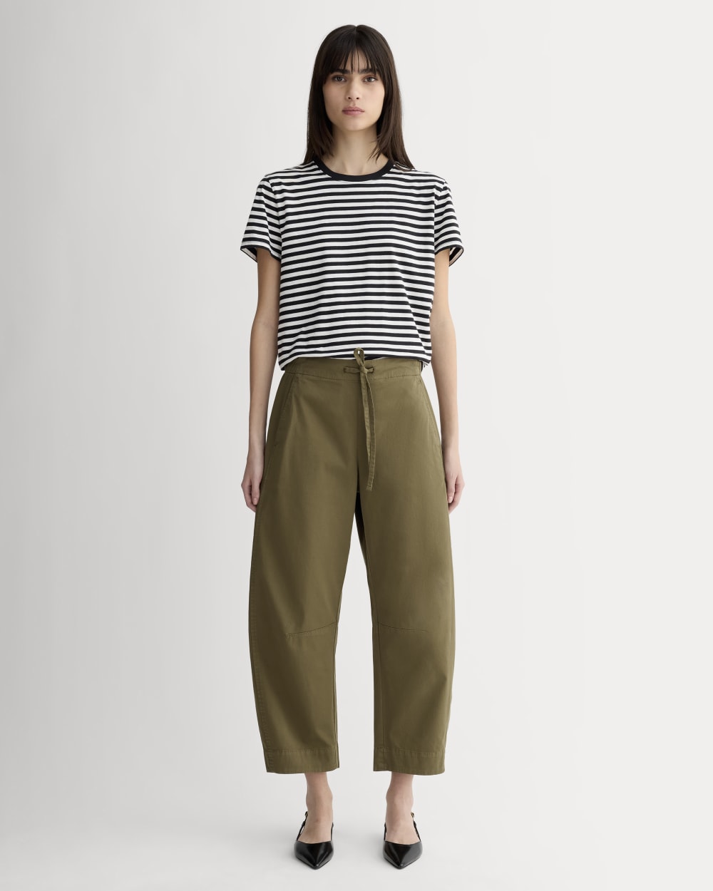 The Easy Barrel Pant in Olive — front view