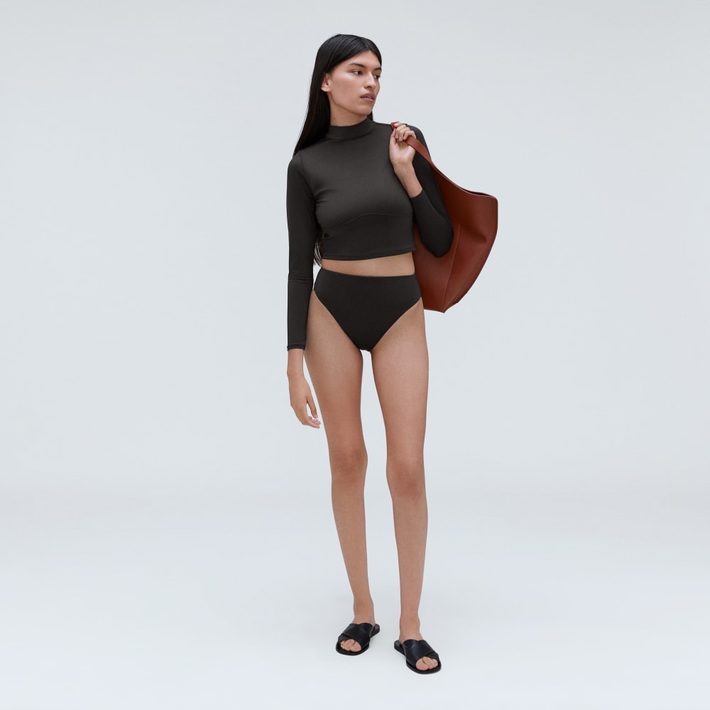 The High-Rise Cheeky Bikini Bottom in Black — detail view