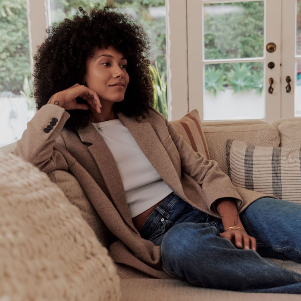 The Pima Micro-Rib Cropped Long-Sleeve Crew in White — detail view