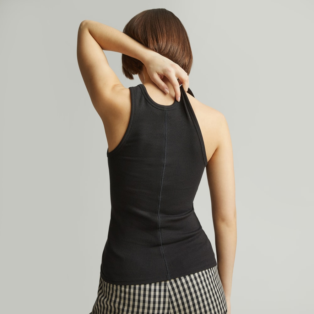 The Luxe Rib Tank in Black — detail view