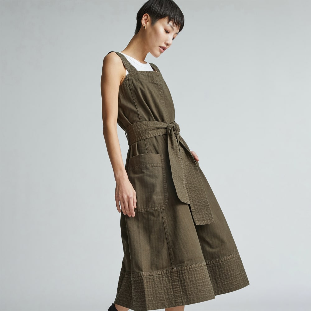 The Organic Cotton Herringbone Dress in Beech — detail view