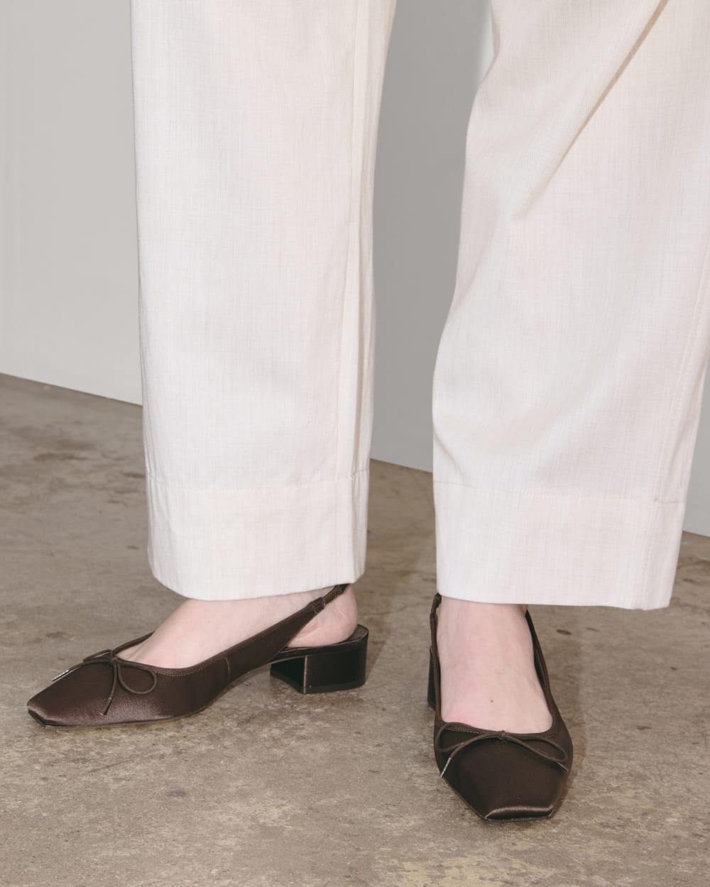 The Ballet Slingback Heel in Deep Brown Satin — alternate view