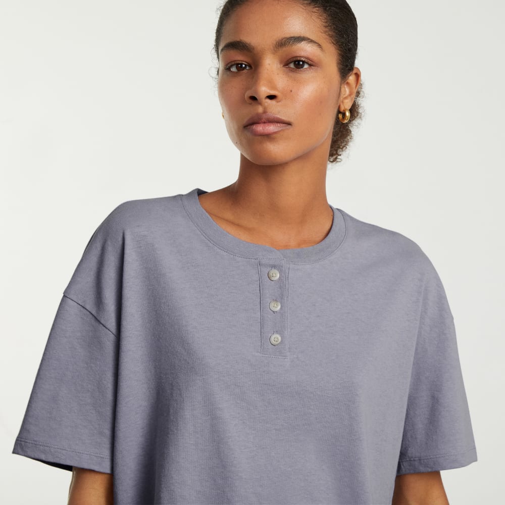 The Vintage Henley Hemp Tee in Lilac Grey — detail view