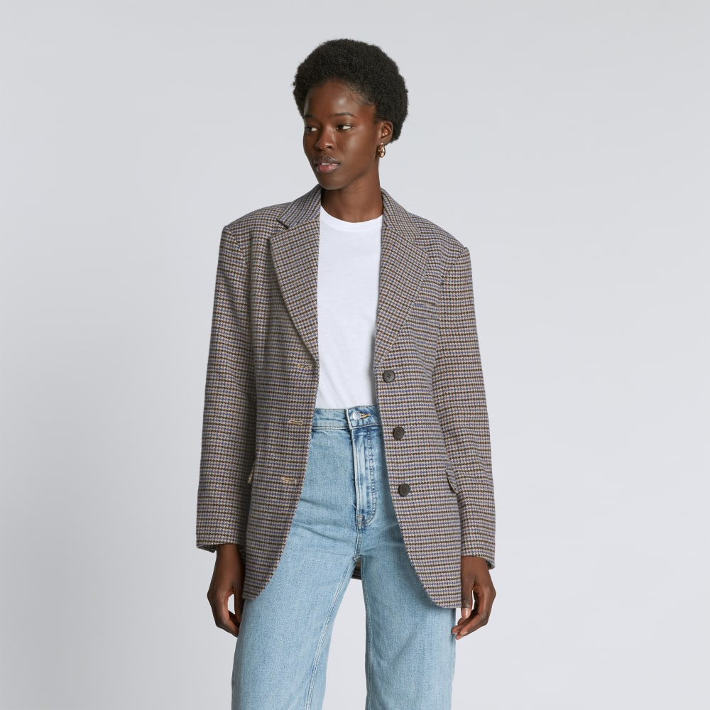 The ReWool® ’80s Blazer in Blue / Brown Houndstooth — front view