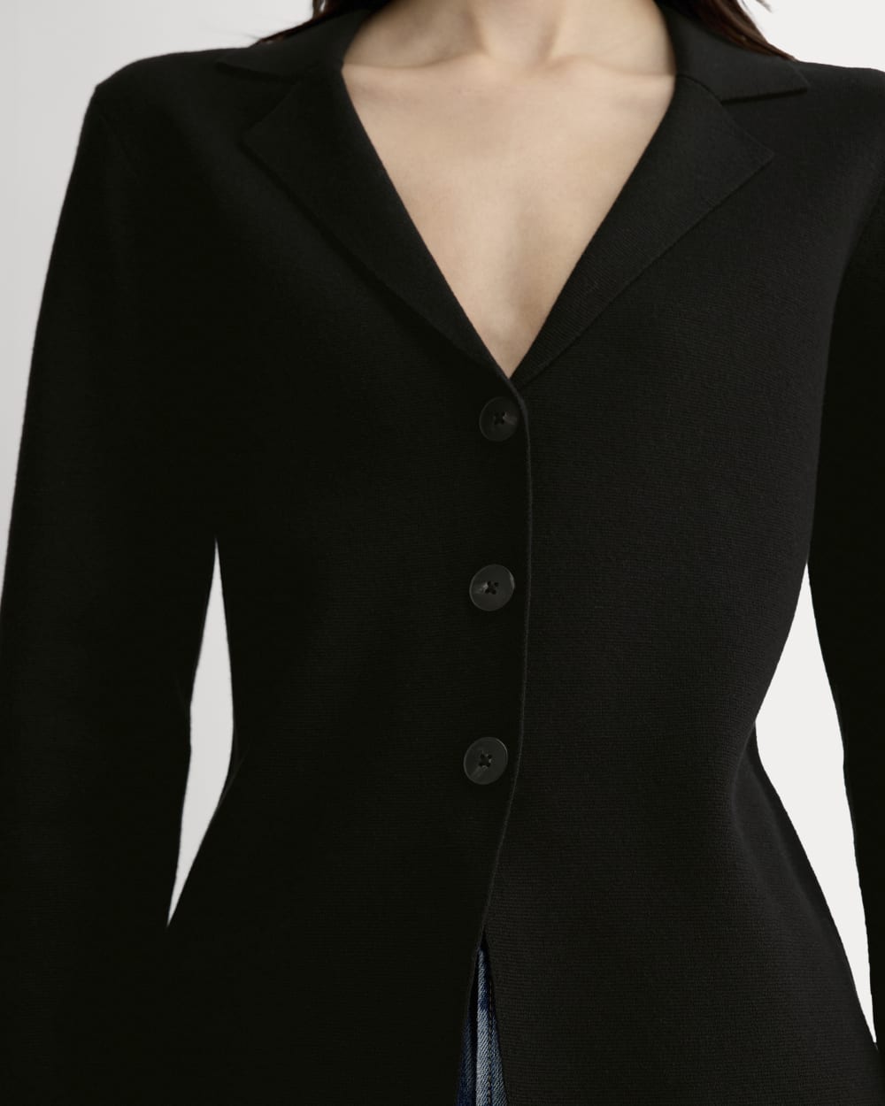 The Knit Blazer in Black — detail view