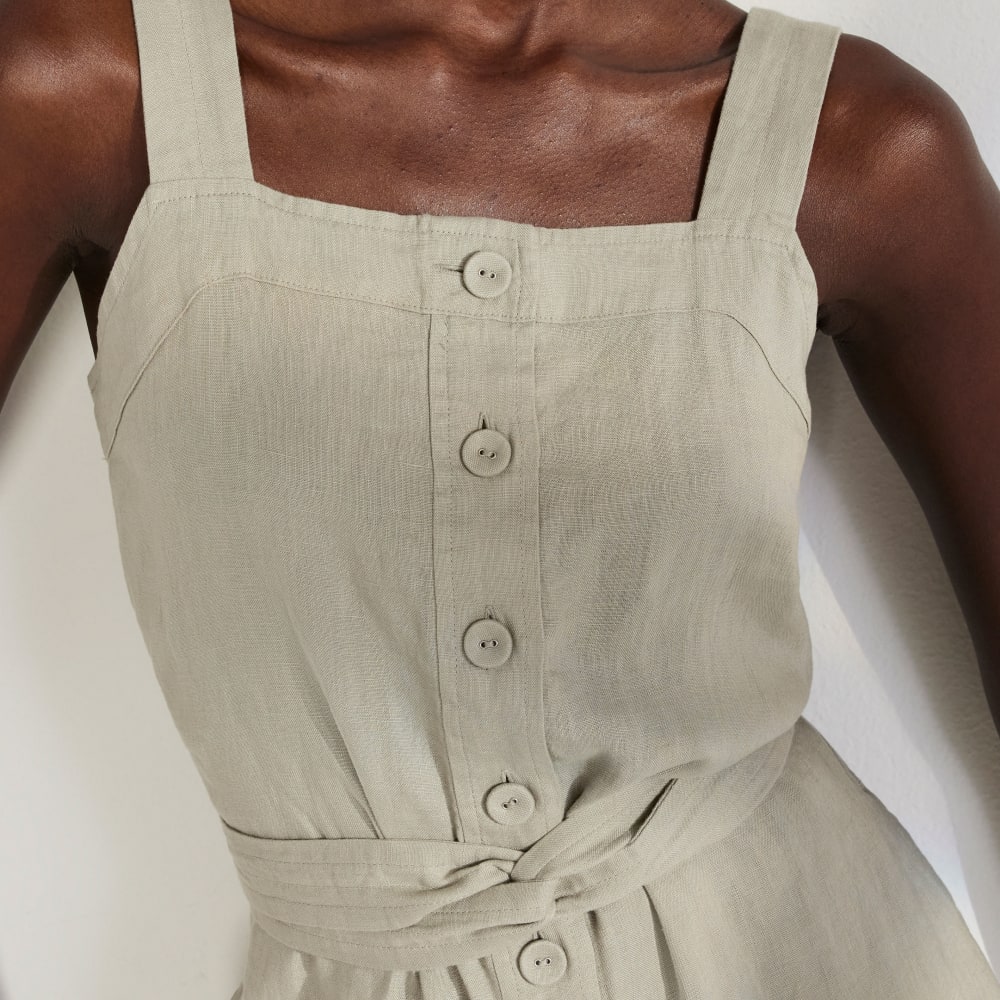 The Linen Jumpsuit in Seagrass — detail view