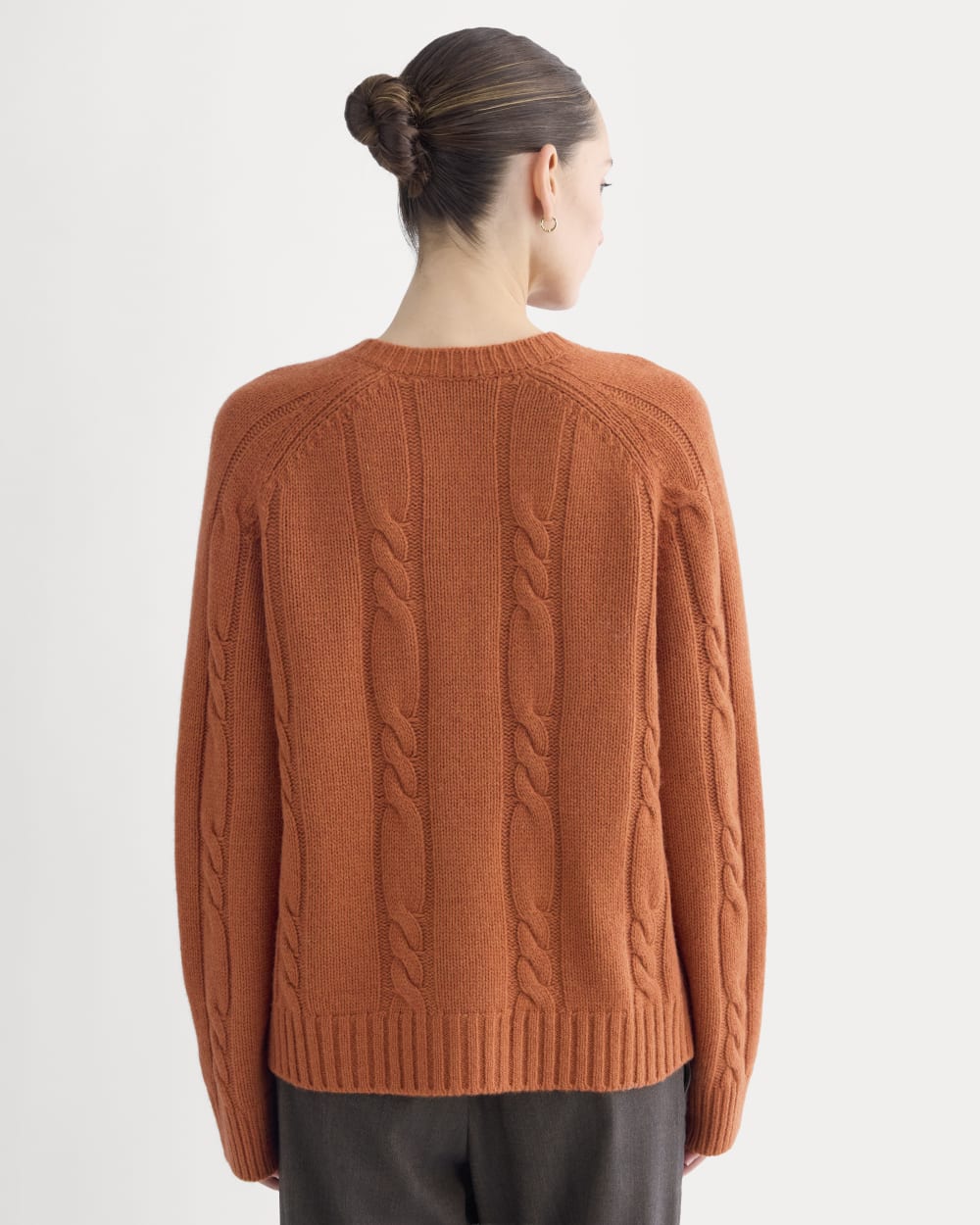 Cable Cardigan in Extrafine Luxe Merino in Rust Heather — detail view