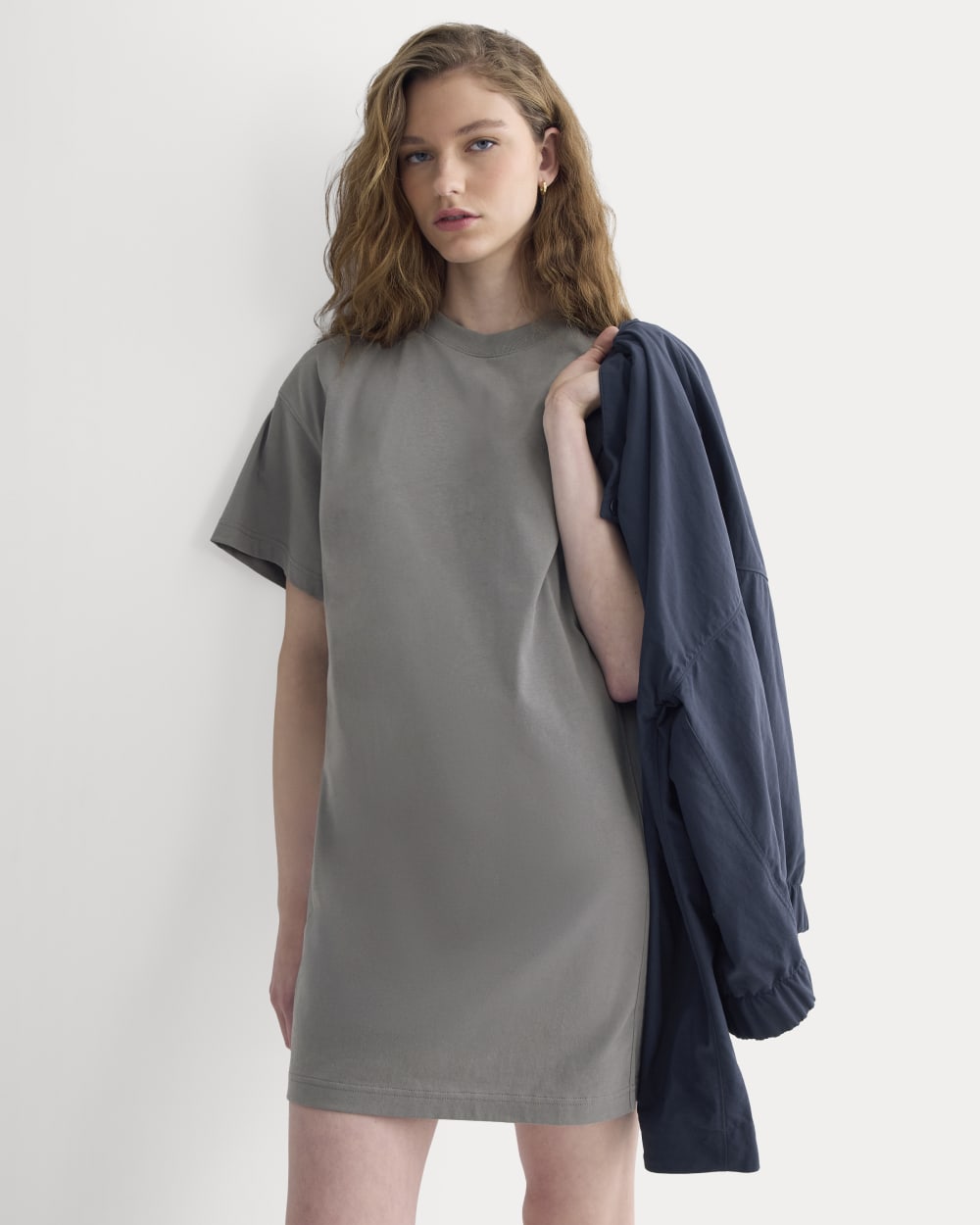 Weekend Tee Mini Dress in Charcoal Grey — front view