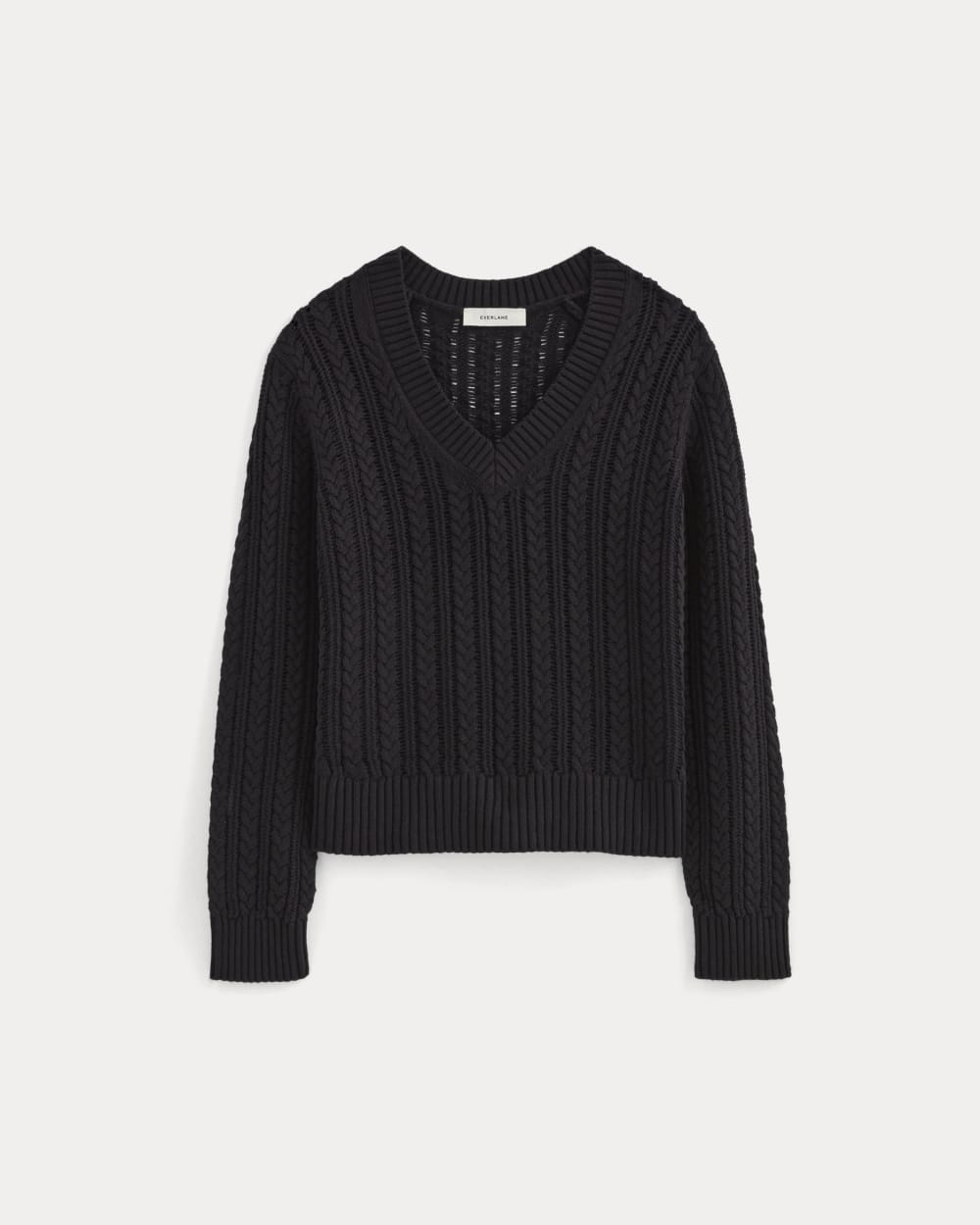 The Mesh Cable V-Neck in Everyday Cotton in Black — alternate view