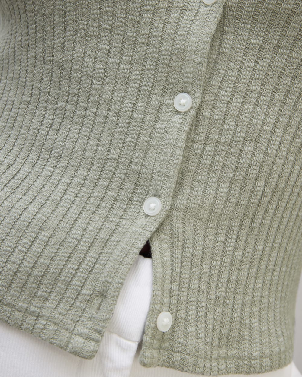 The Cozy Rib Cardigan in Sage Green — detail view